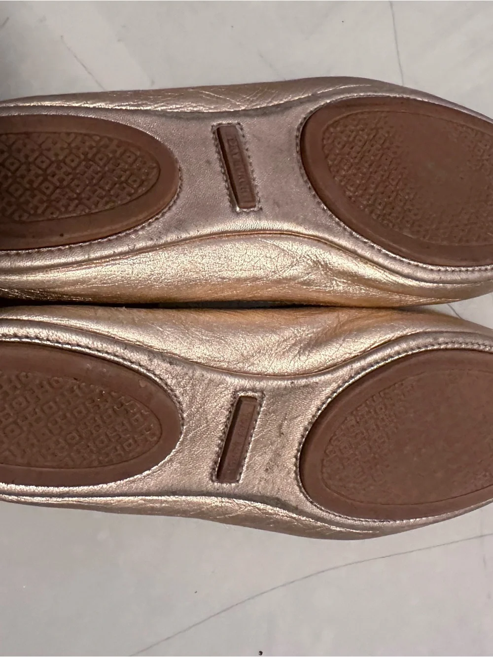 Tory Burch Rose Gold Logo Leather Ballet Flats